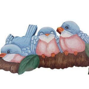 Bluebirds (7) Sitting On A Tree Limb,  Wooden Handcrafted, Wall Art